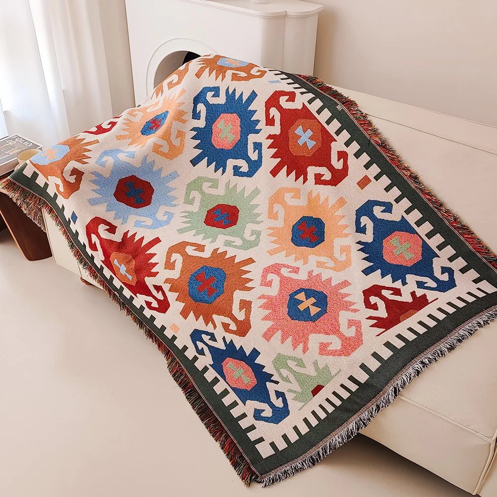 Boho Throw Blanket Fringe - Nowy koc na sofę, koc w