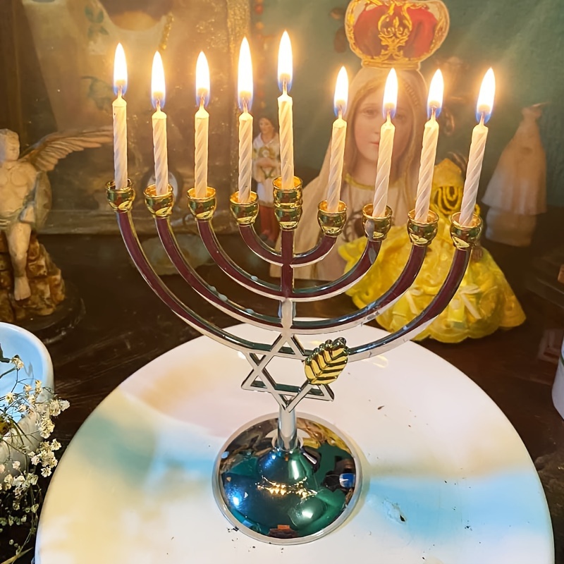 Home Decor - Świecznik Chanukah 9-ramienny z gwiazdą Dawida,