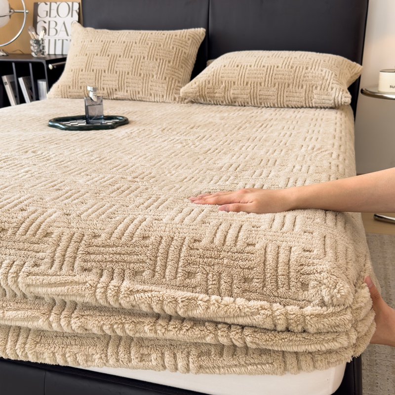 Fitted Bed Sheets Deep Pocket - Zimowy, tłoczony, pluszowy prześcieradło z gumką,