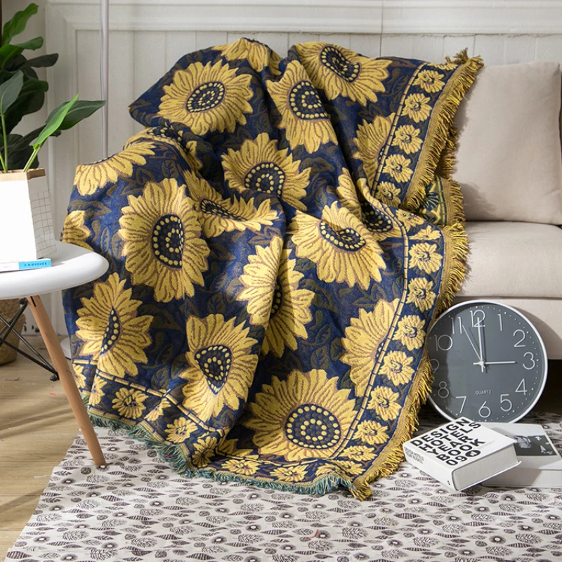 Boho Throw Blanket Fringe - Textile City Ins Rural Blue Sunflower
