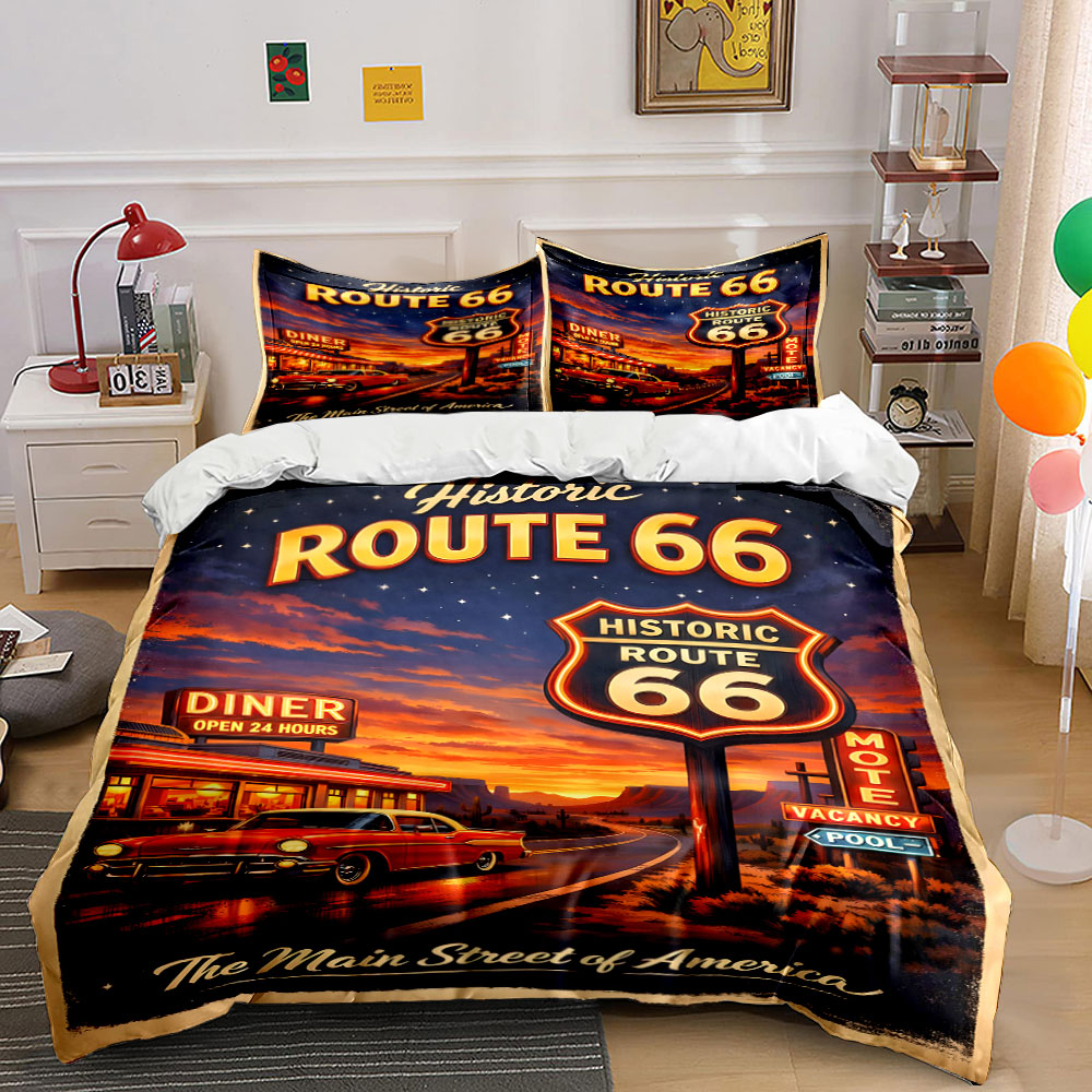 Duvet Cover Sets With Zipper - Nostalgiczna noc na Route 66 -