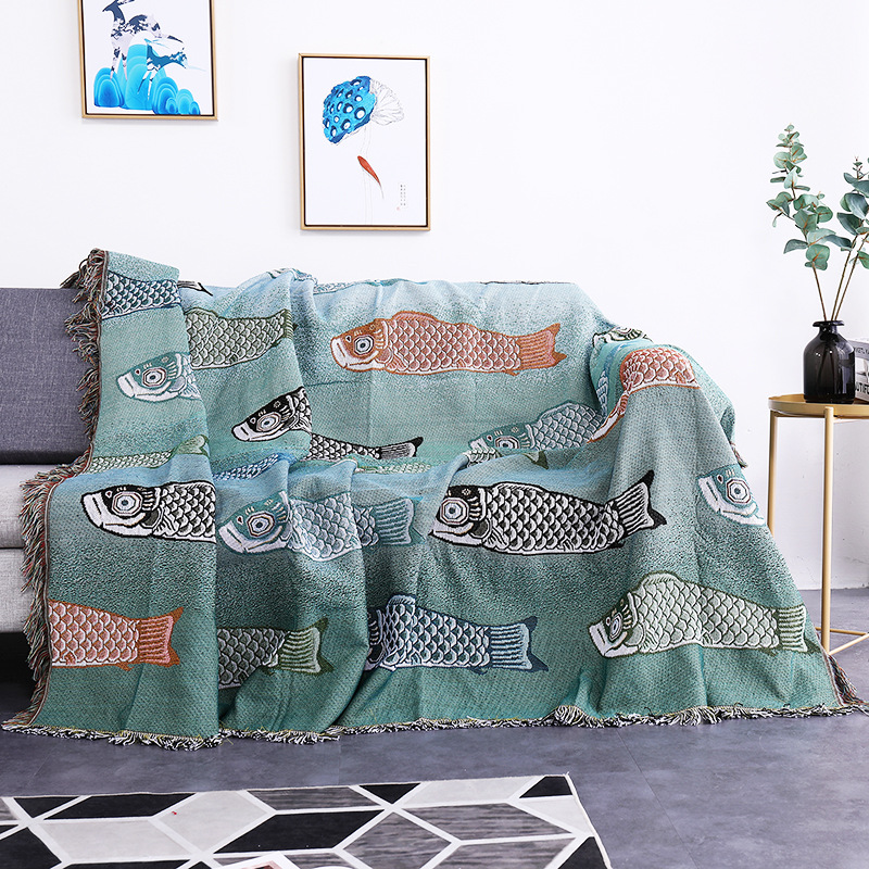 Boho Throw Blanket Fringe - Koc z żakardową tkaniną z motywem