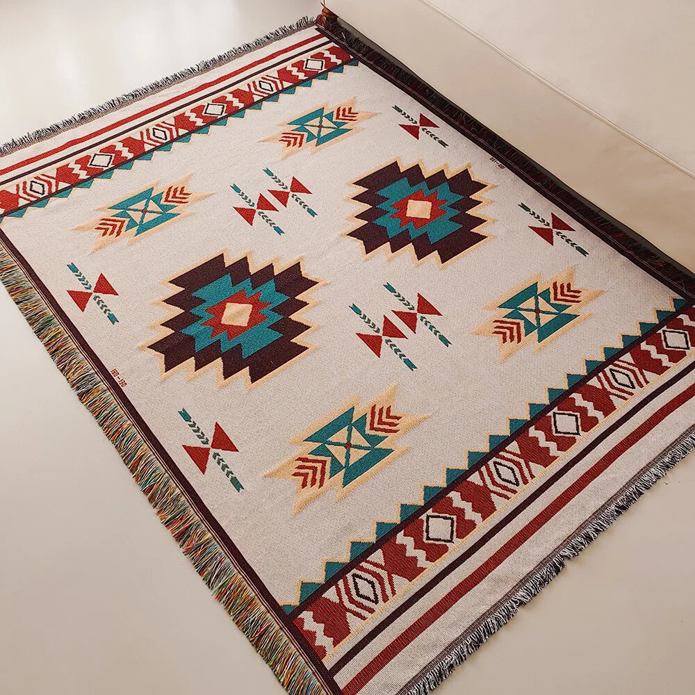 Duży koc w stylu boho aztec z  – Boho Throw Blanket Fringe recenzja i cena